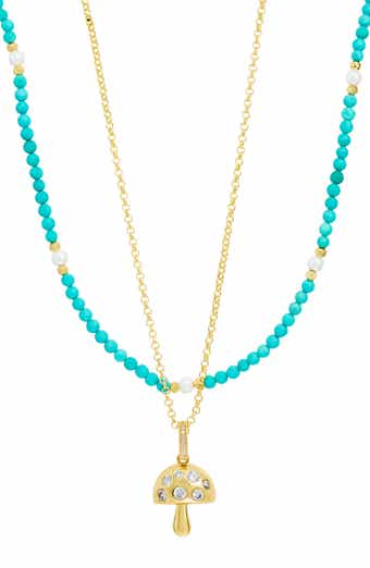 Mushroom Pendant & Beaded Necklace Set