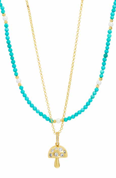 Mushroom Pendant & Beaded Necklace Set