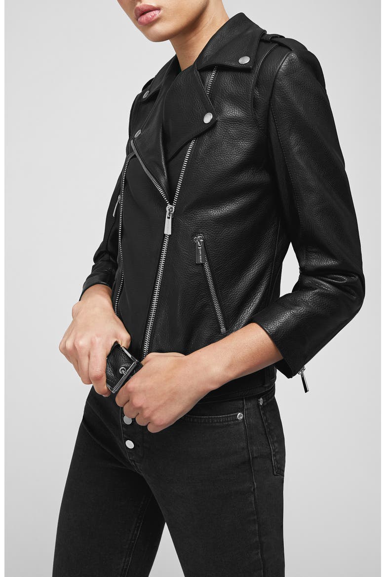Cropped Leather Moto Jacket, Alternate, color, BLACK