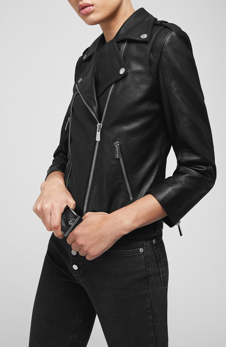 ANINE BING Cropped Leather Moto Jacket, Alternate, color, 