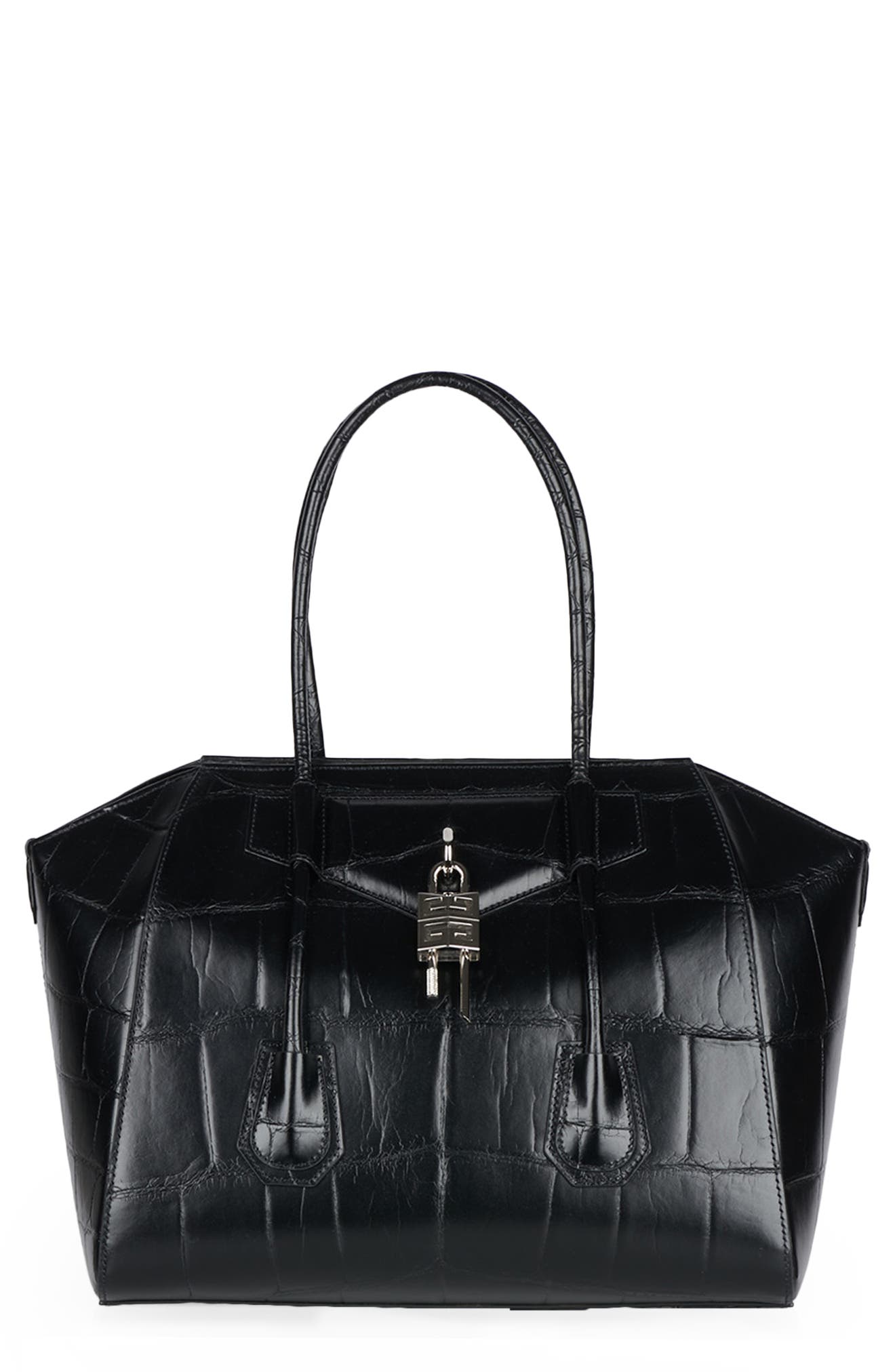 Givenchy Medium Antigona Lock Croc Embossed Leather Satchel, Main, color, 