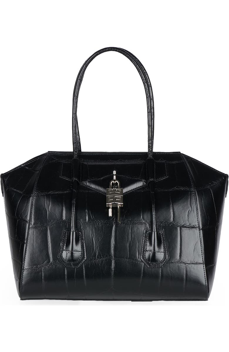 Givenchy Medium Antigona Lock Croc Embossed Leather Satchel, Main, color,