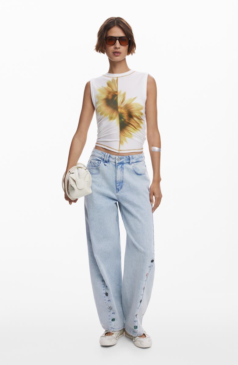 Desigual Split Floral Tank, Alternate, color, Light Beige