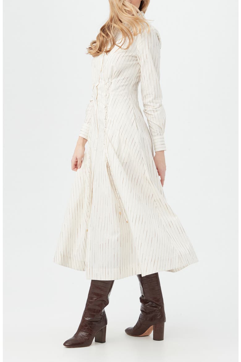 Omari Stripe Long Sleeve Silk & Cotton Blend Shirtdress, Alternate, color, OFF WHITE/ CAMEL