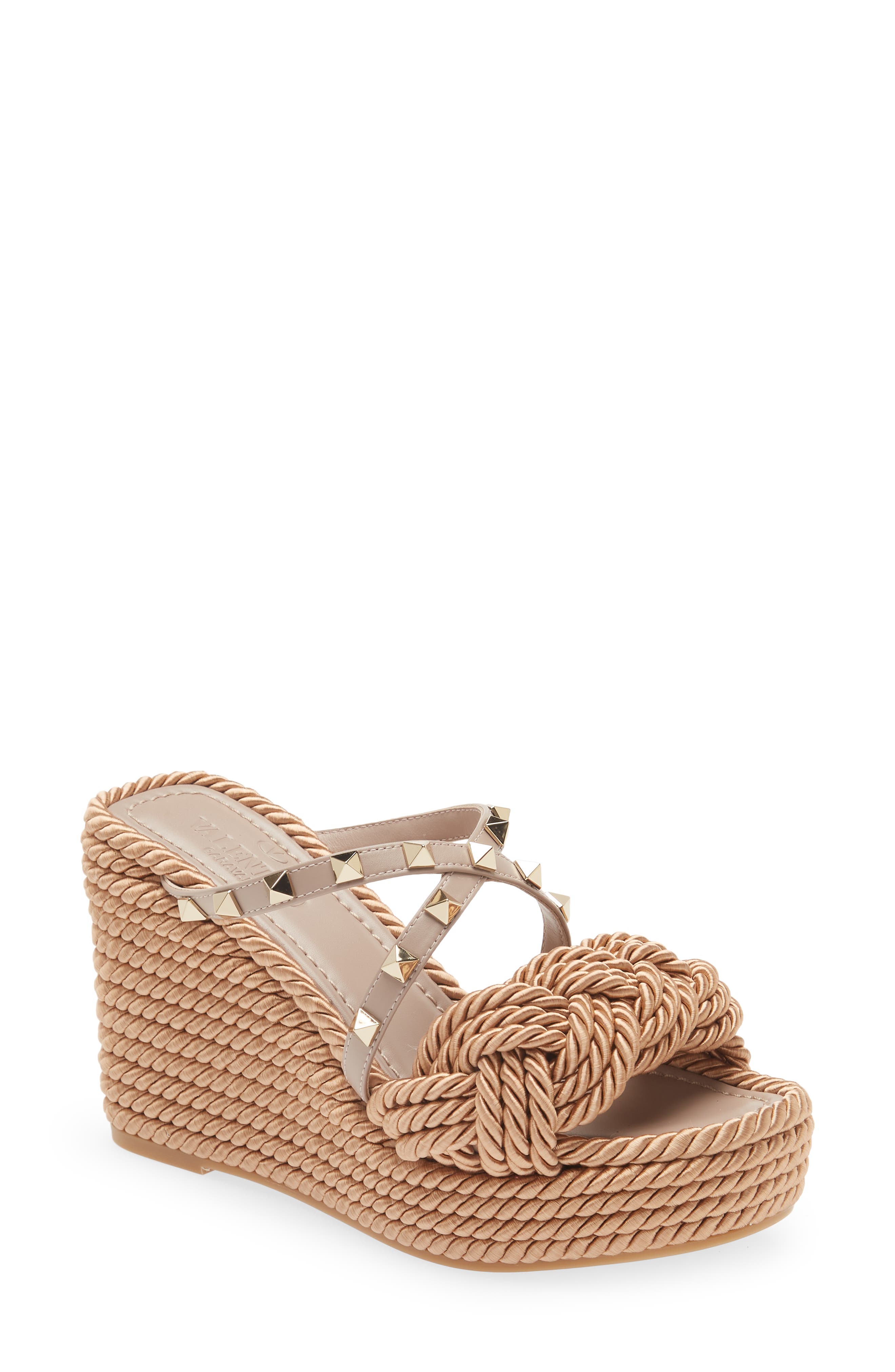 Valentino Garavani Rockstud Torchon Espadrille Wedge Sandal, Main, color, 