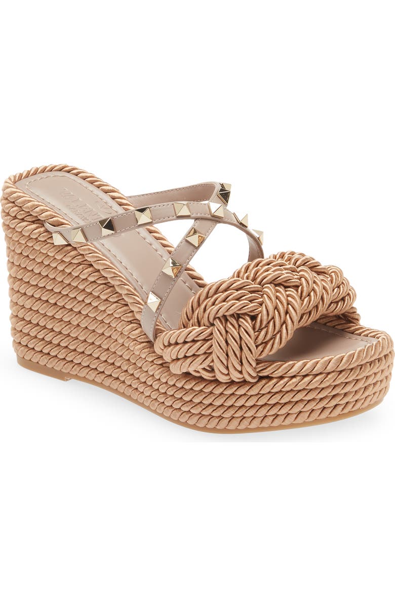 Valentino Garavani Rockstud Torchon Espadrille Wedge Sandal, Main, color,