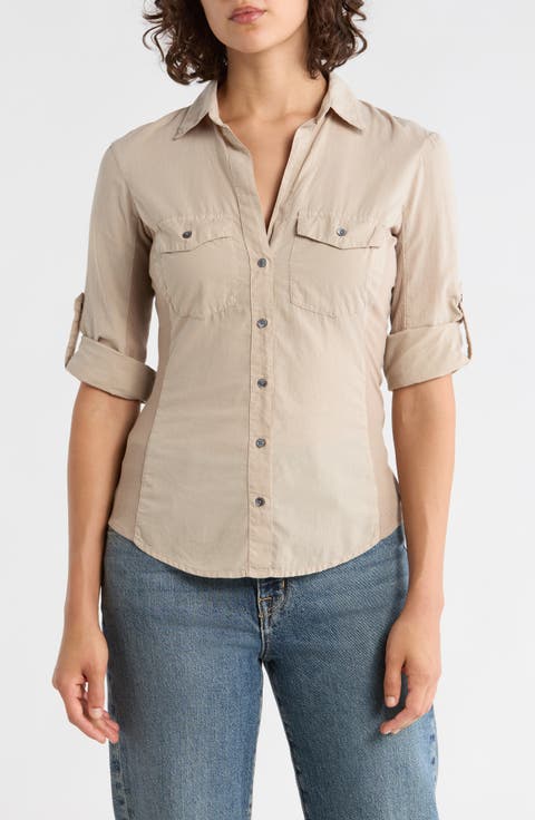 Three-Quarter Sleeve Button-Up Shirt