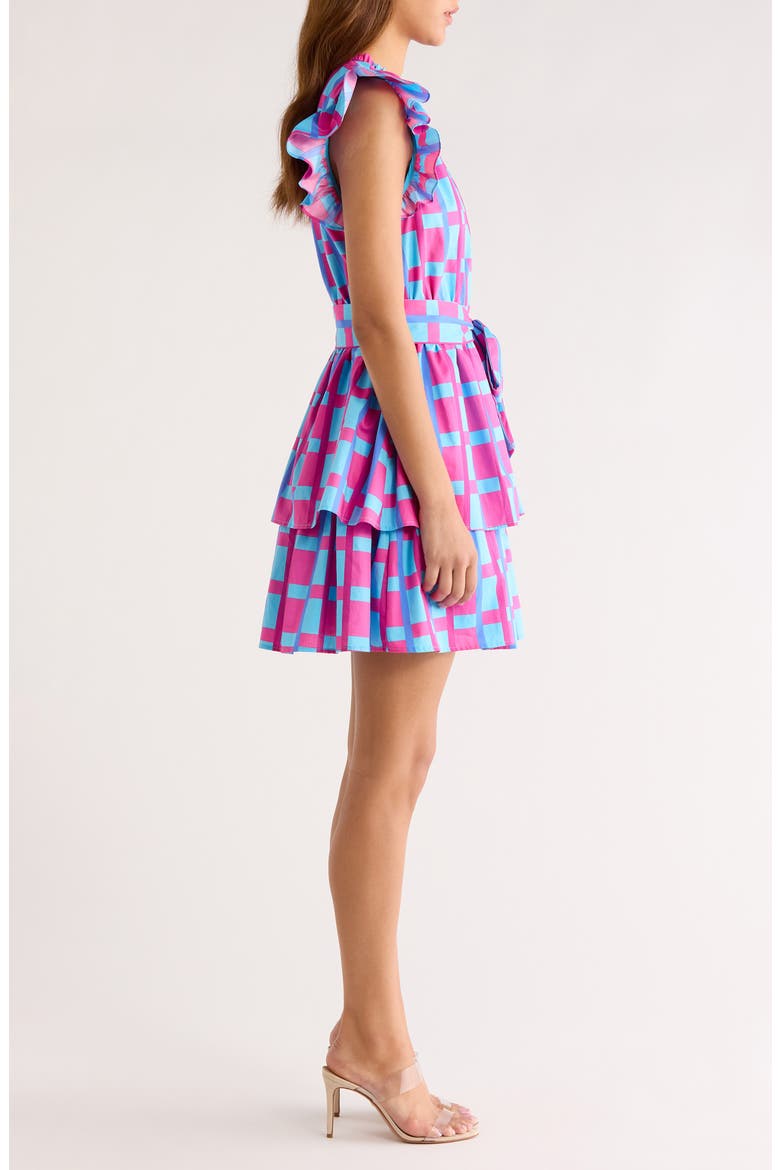 Marvy Checker Emie Ruffle Minidress, Alternate, color, FUCHSIA-BLUE-MULTI
