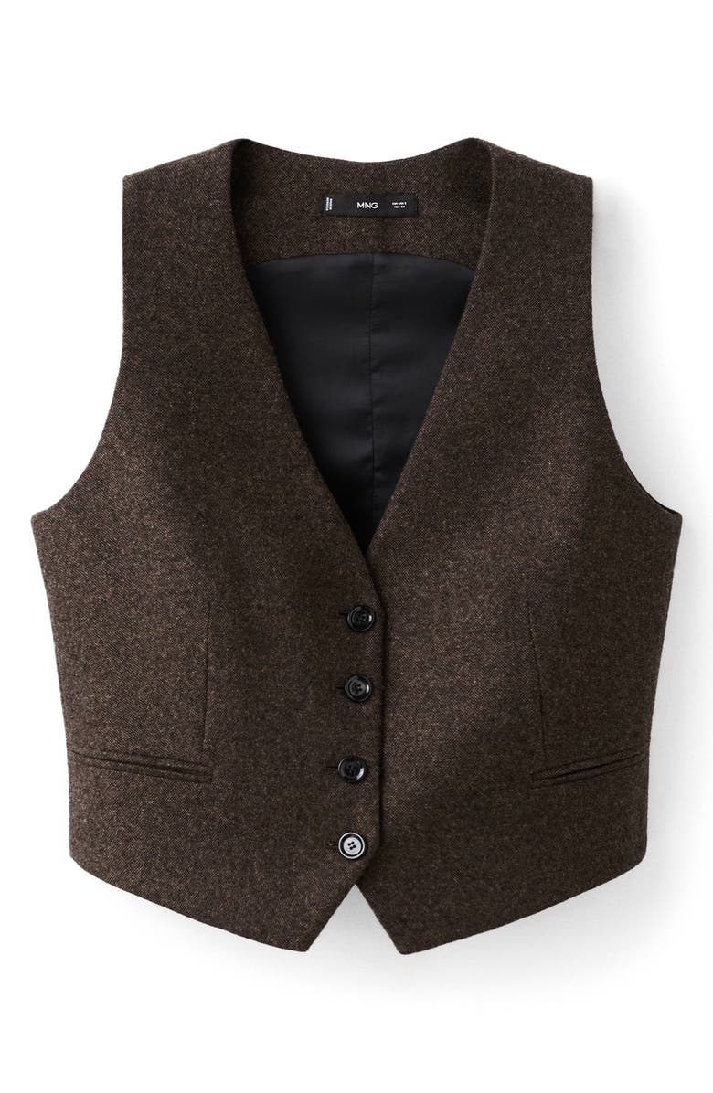MANGO Speckled Wool Blend Waistcoat, Alternate, color, Brown