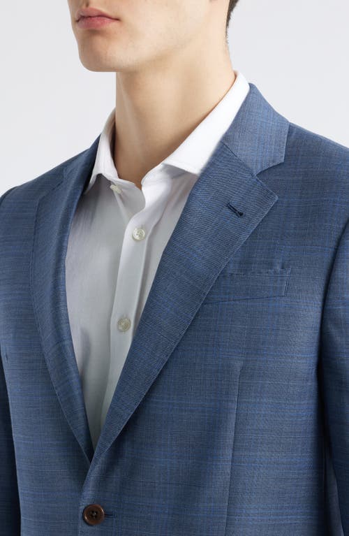 Emporio Armani Blue Check Wool Suit In Solid Medium Blue