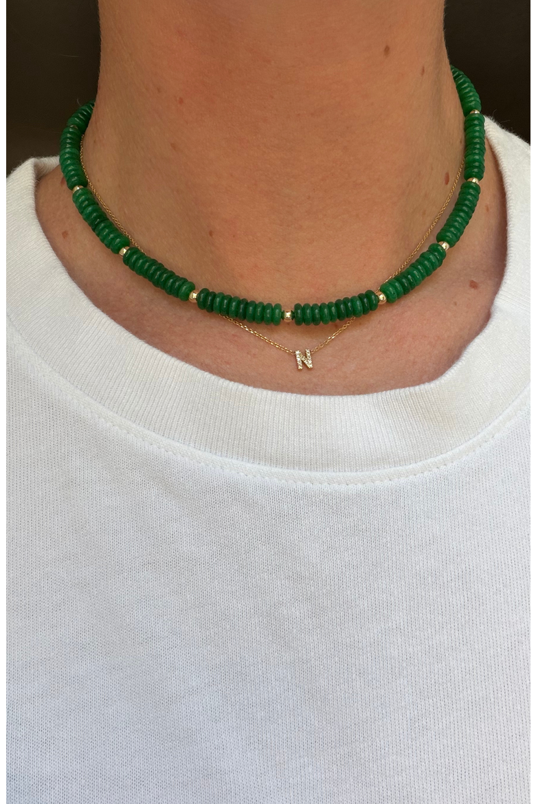 Green and 14k Gold Filled Beaded Necklace, Alternate, color, Green