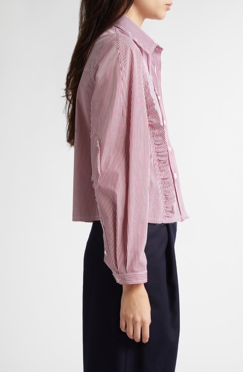 NACKIYÈ Ruffle Cotton Button-Up Shirt, Alternate, color, Burgundy Stripe