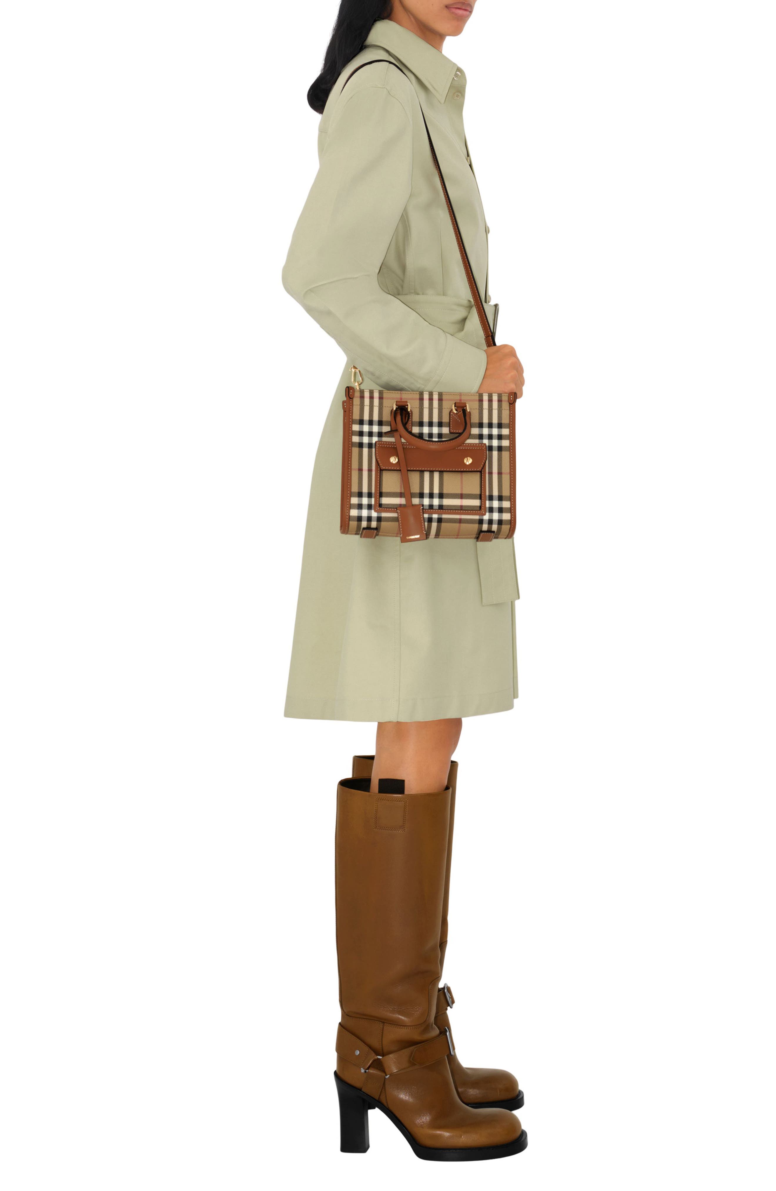 Burberry Mini Freya Check Canvas & Leather Tote, Alternate, color, Vintage Check/Briar Brown