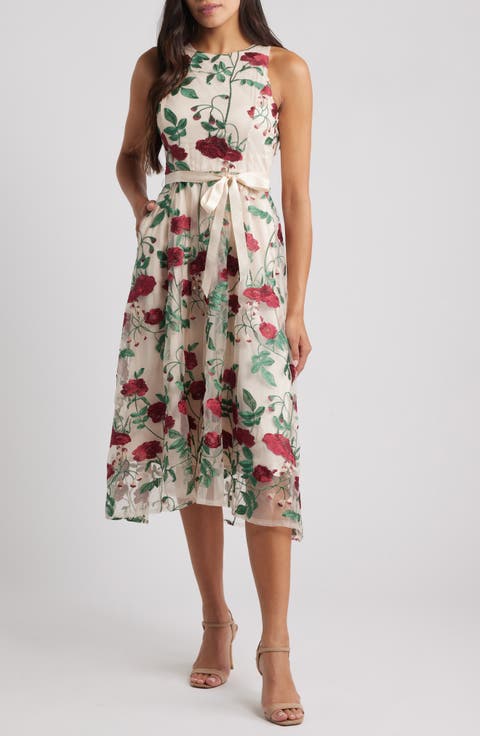 Embroidered Midi Cocktail Dress