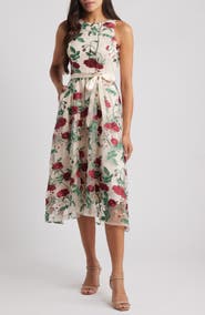 Tahari ASL Embroidered Midi Cocktail Dress