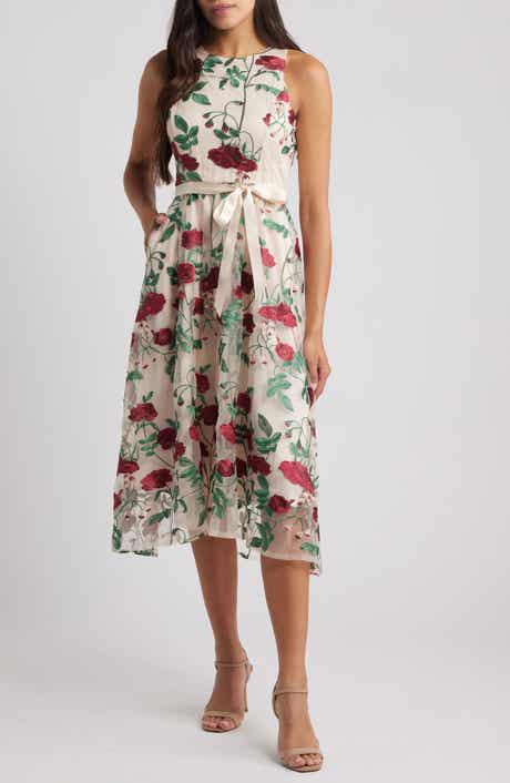 Tahari ASL Embroidered Midi Cocktail Dress