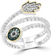 EFFY Sterling Silver & 14K Gold Hamsa & Evil Eye Diamond Ring - 0.17ct.