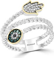 EFFY Sterling Silver & 14K Gold Hamsa & Evil Eye Diamond Ring - 0.17ct.
