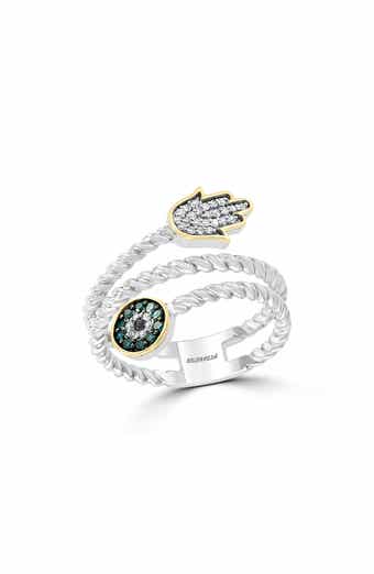 EFFY Sterling Silver & 14K Gold Hamsa & Evil Eye Diamond Ring - 0.17ct.