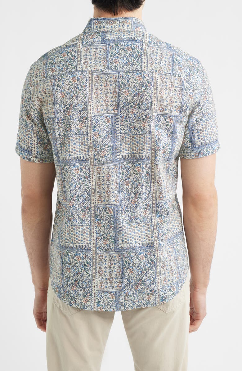 Johnston & Murphy Hampton Stretch Cotton Short Sleeve Button-Up Shirt, Alternate, color, White Multi Bandana