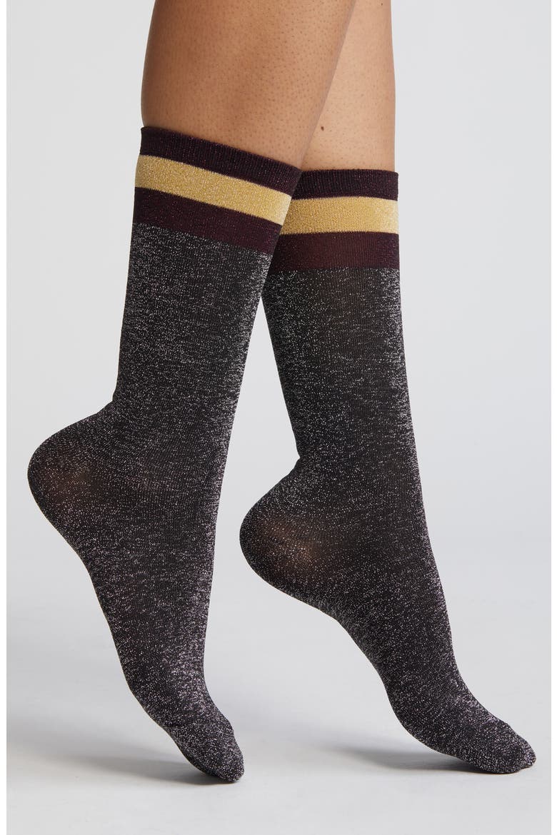 Varsity Metallic Knit Socks, Main, color, GREY