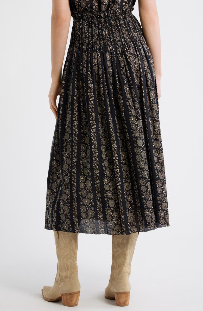 THE GREAT. The Canary Print Midi Skirt, Alternate, color, Black And Cream Token Floral
