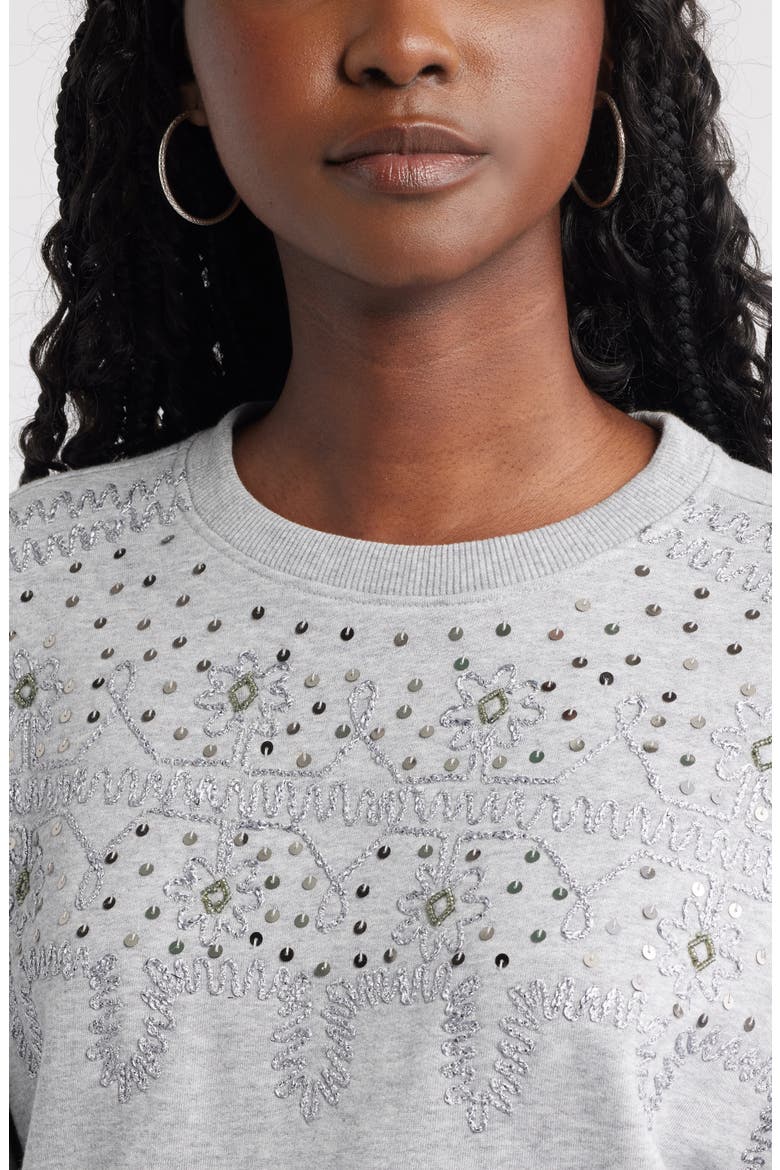 Sequin Embroidered Sweatshirt, Alternate, color, GREY HEATHER
