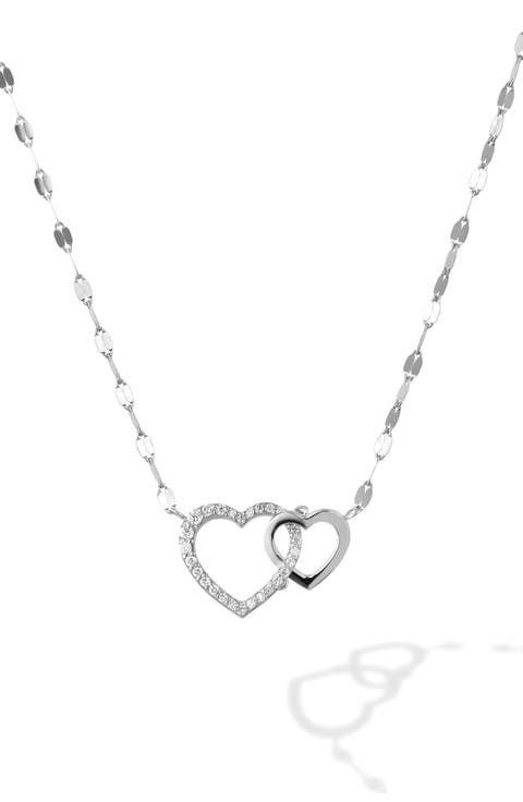 14K Gold Interlocking Diamond Heart Pendant Necklace