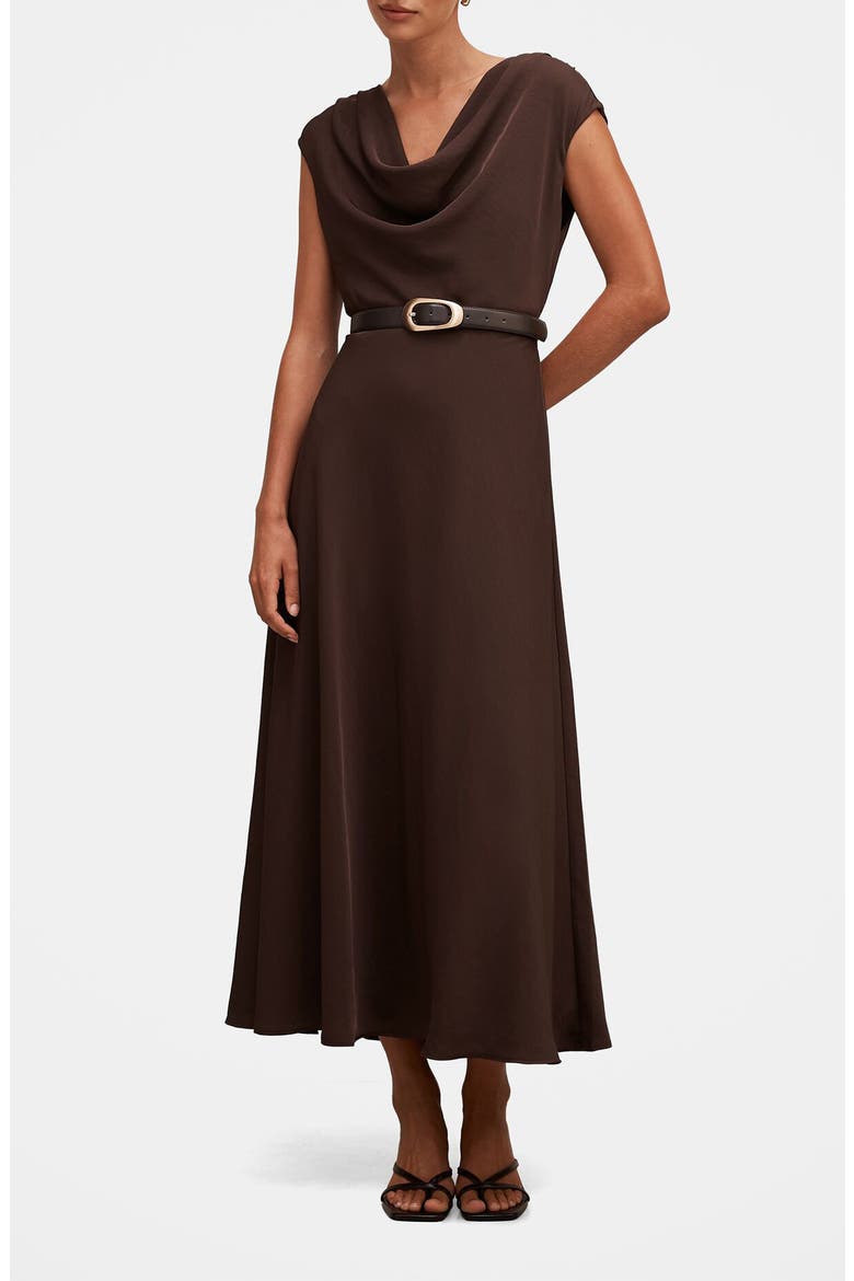 Estelle Belted Cowl Neck Maxi Dress, Main, color, CHOCOLATE