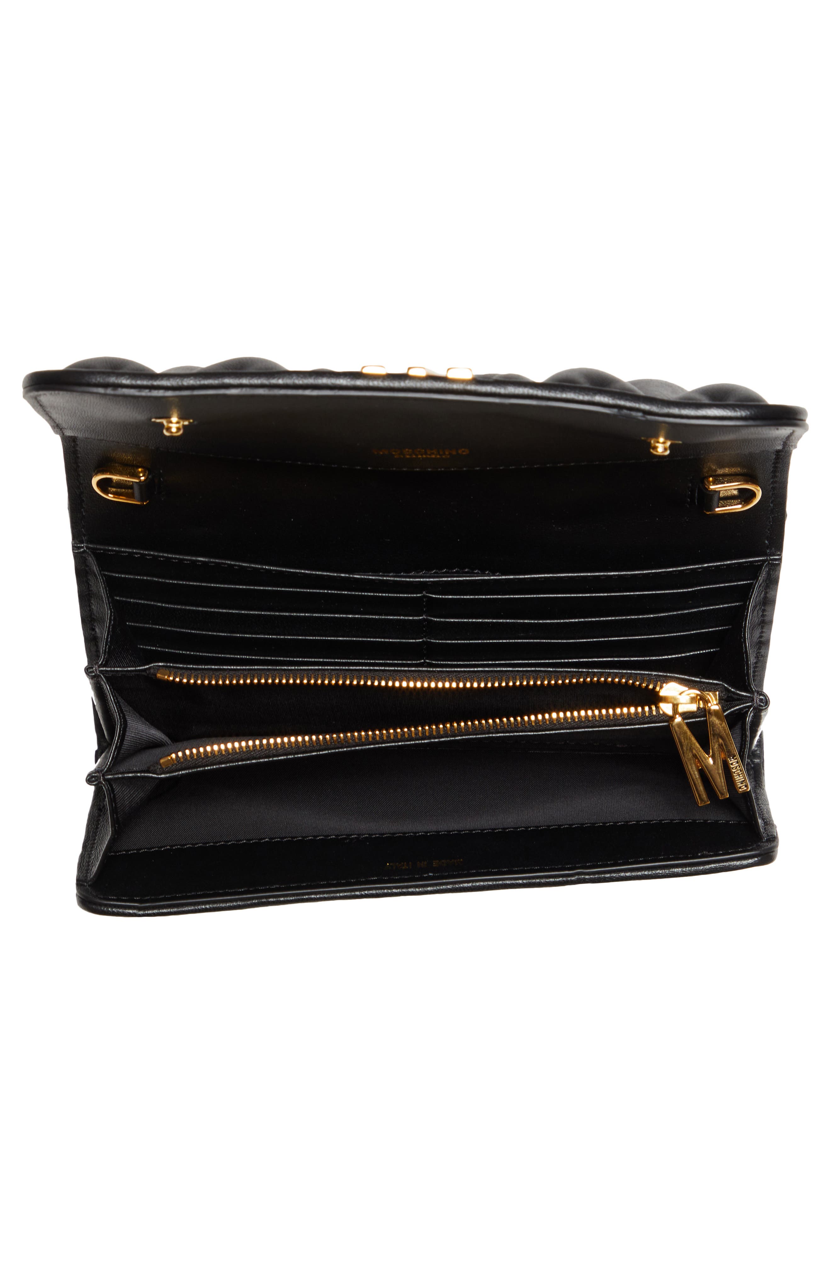 Moschino Matelassé Leather Wallet on a Chain, Alternate, color, 