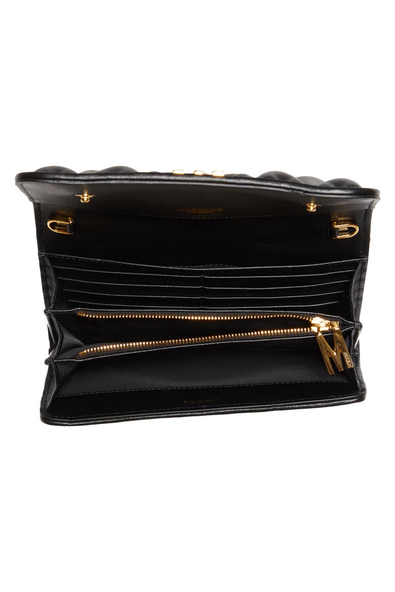 Matelassé Leather Wallet on a Chain, Alternate, color, FANTASY PRINT BLACK