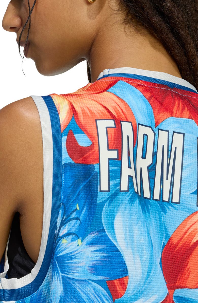 adidas x FARM Rio Jersey Tank, Alternate, color, Light Blue/ Cream/ Marine