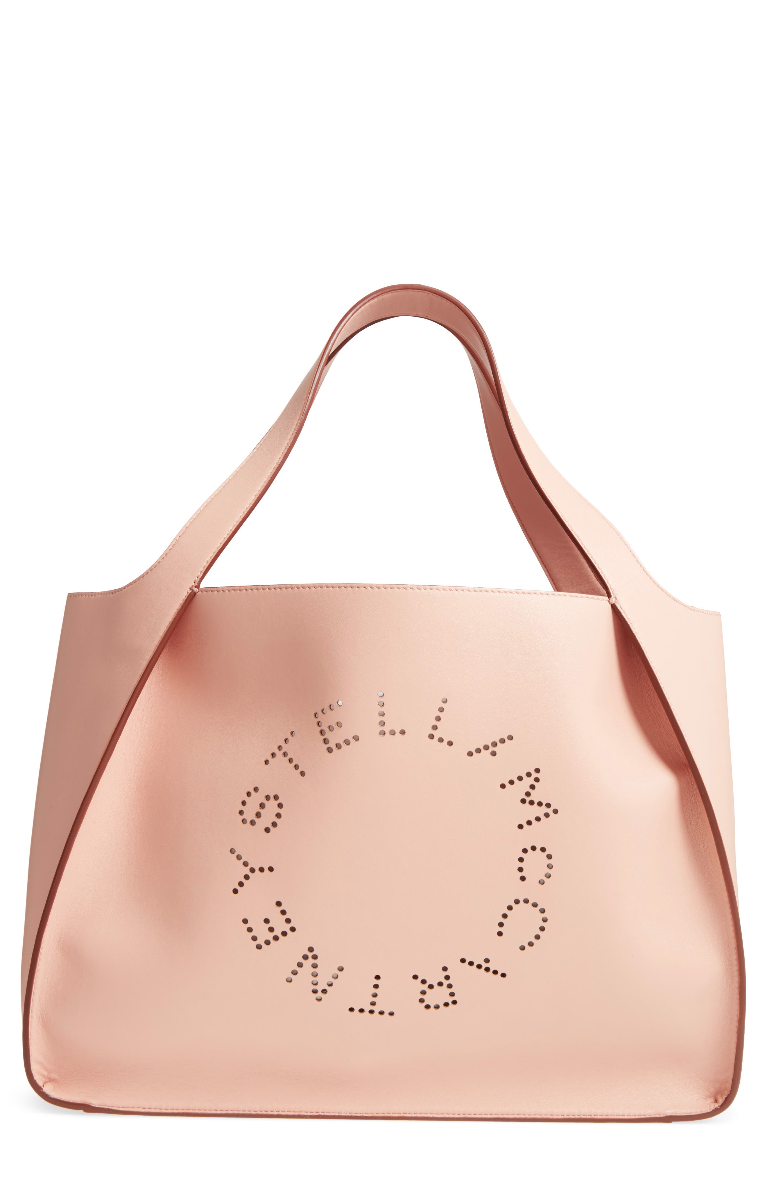 Medium Perforated Logo Faux Leather Tote, Main, color, POWDER PINK