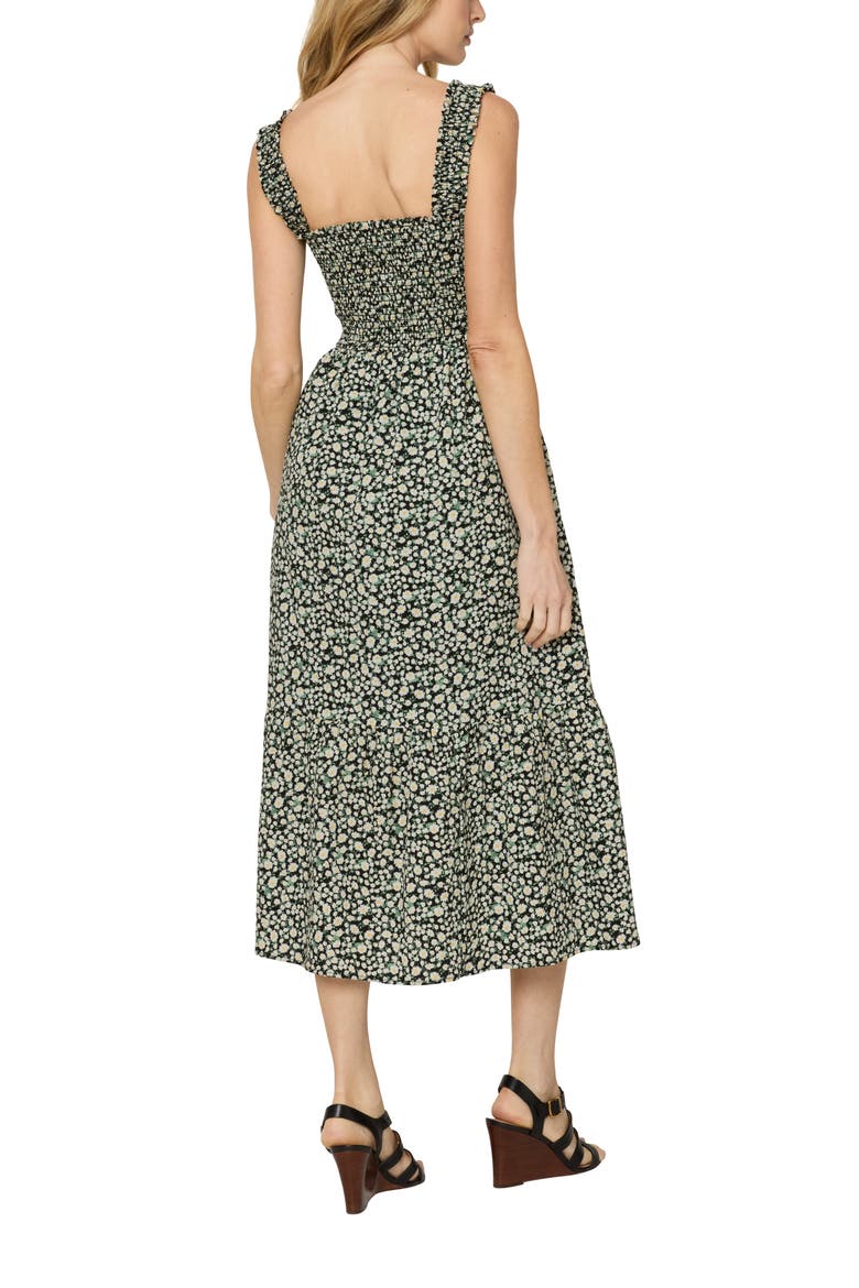 The Smocked Ruffle Tank Midi Dress, Alternate, color, Black Sunflower