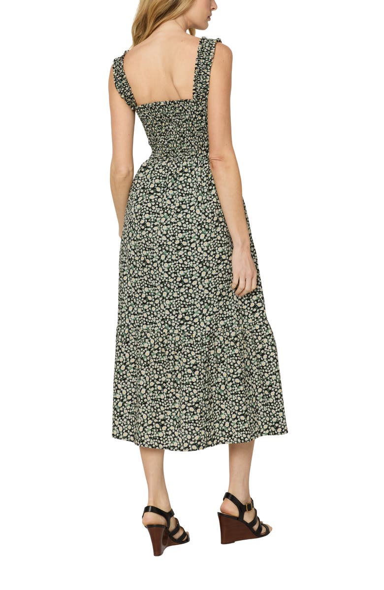 The Standard Stitch The Smocked Ruffle Tank Midi Dress, Alternate, color, Black Sunflower