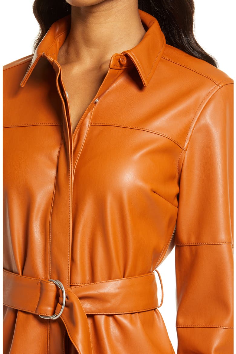 Long Sleeve Faux Leather Shirtdress, Alternate, color, GLAZED GINGER