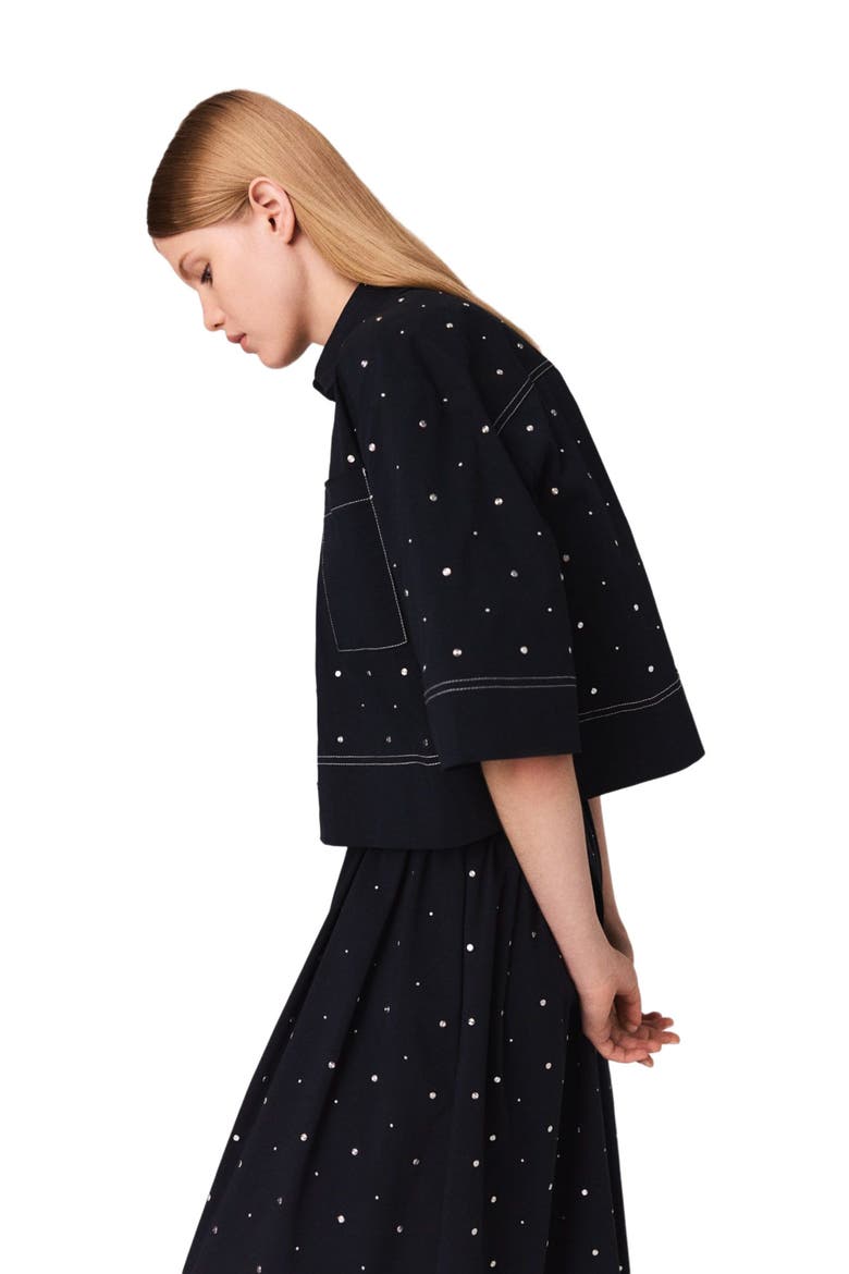 Cropped shirt with studs, Alternate, color, Navy
