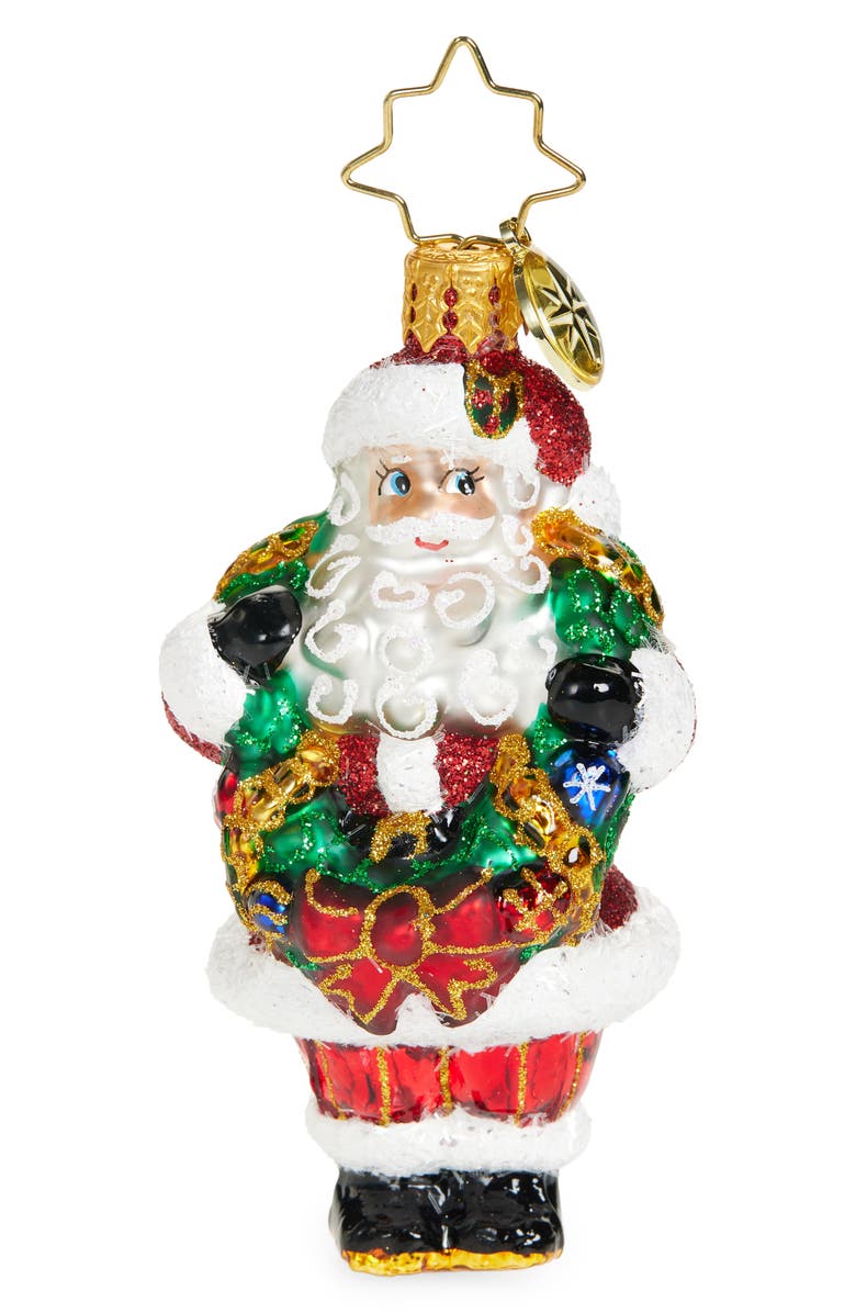 Christopher Radko Wreath Wrangler Santa Claus Ornament, Main, color, Red Multi