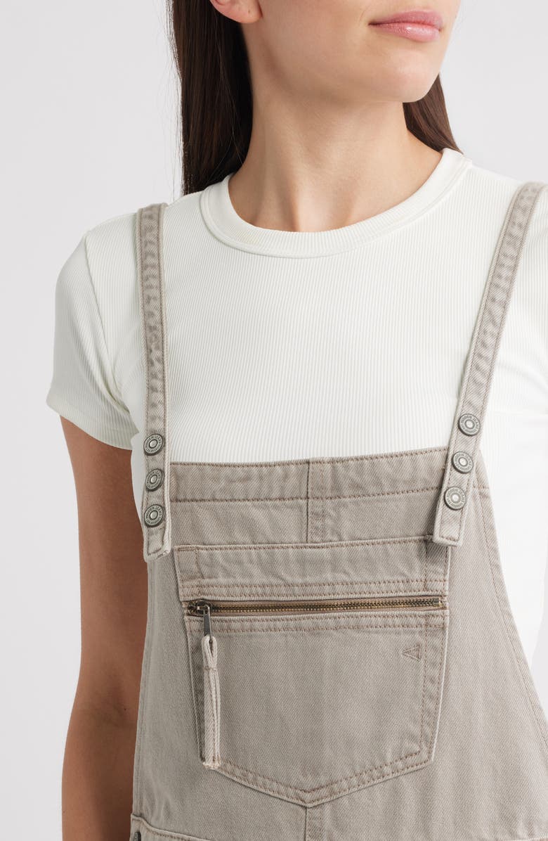 HIDDEN JEANS Frayed Hem Short Overalls, Alternate, color, Gravel