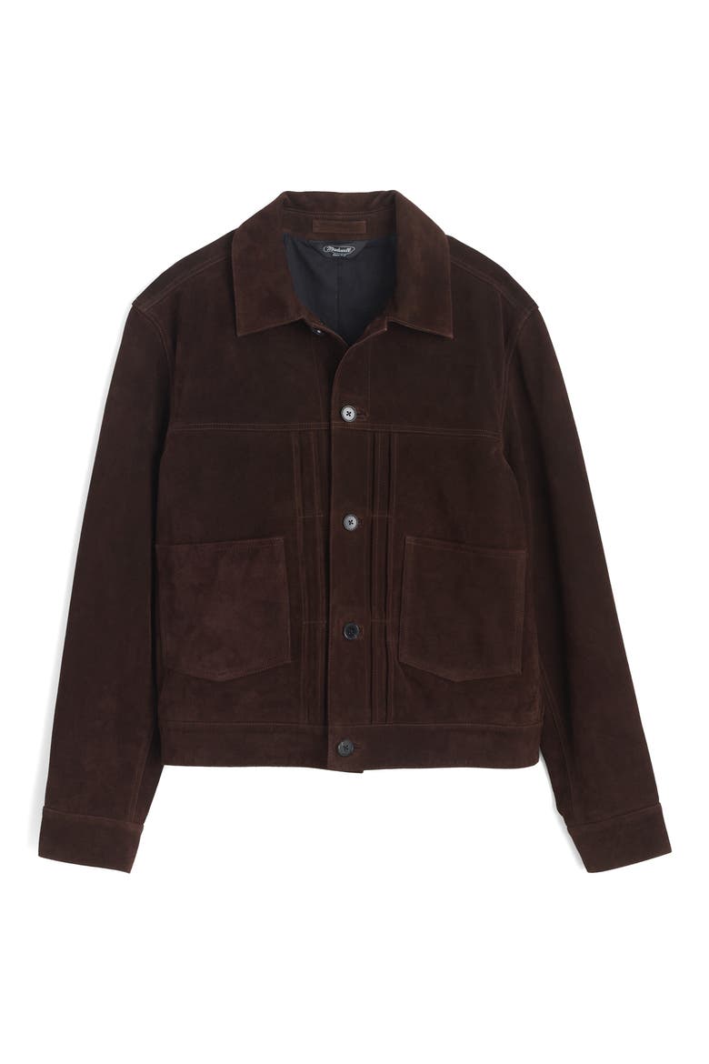 Suede Trucker Jacket, Alternate, color, DARK CAROB