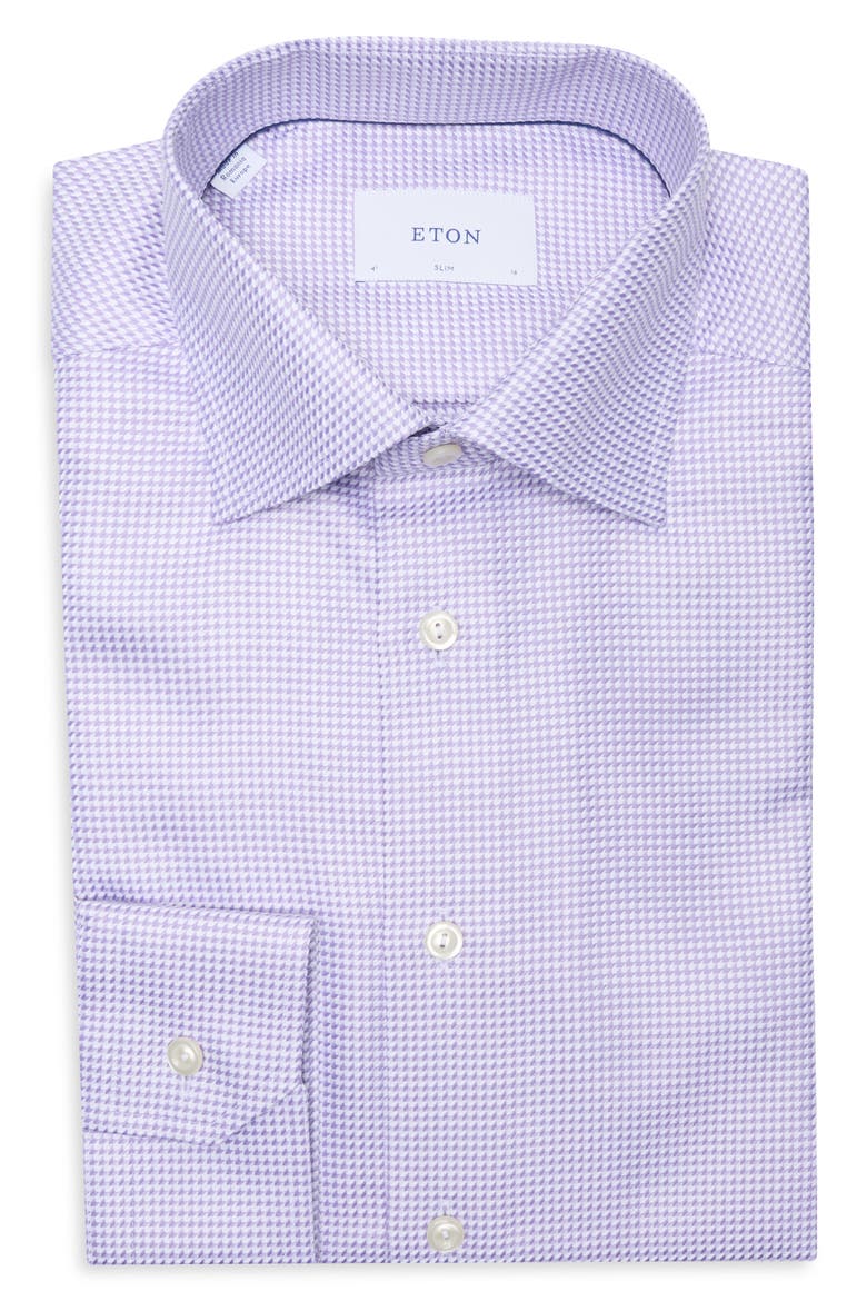 Slim Fit Houndstooth Cotton Twill Dress Shirt, Main, color, LIGHT PURPLE