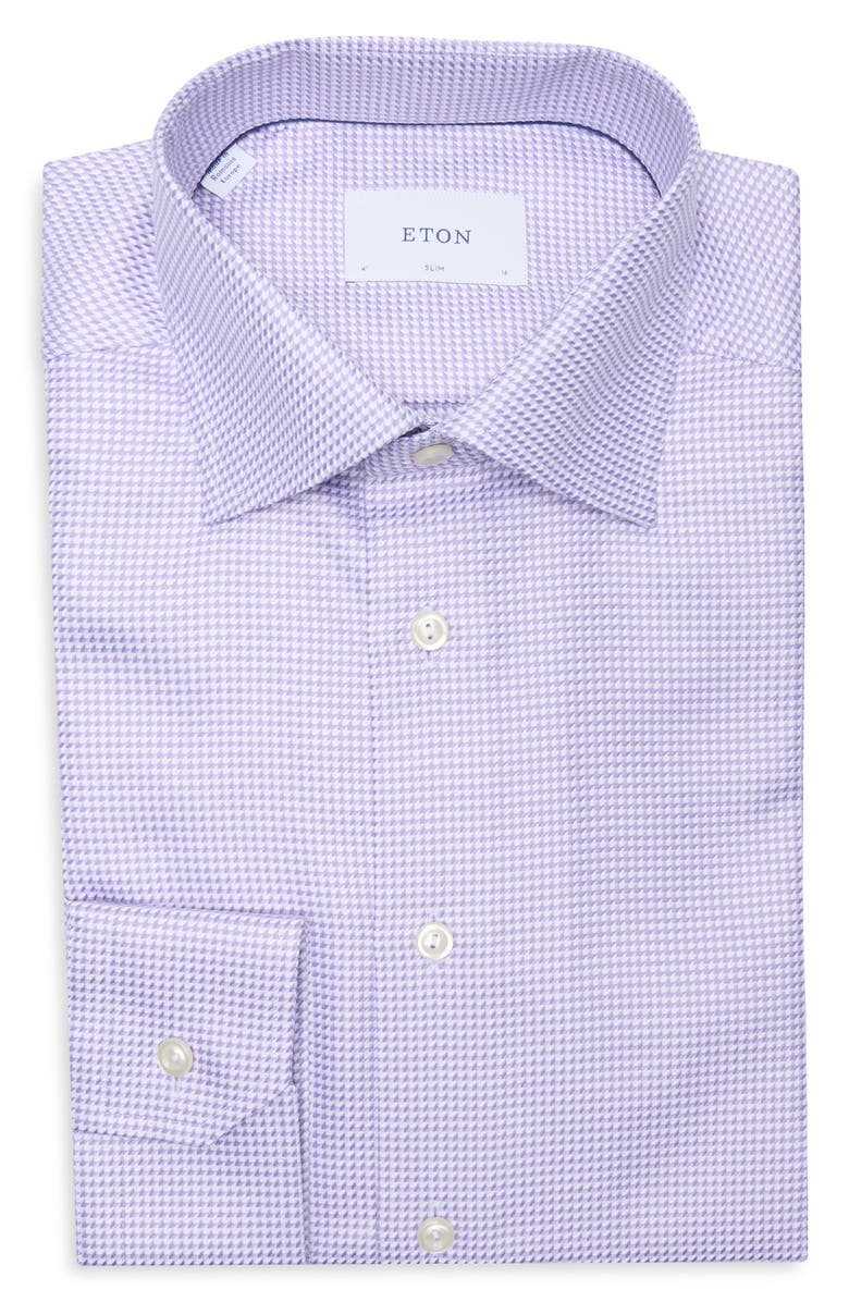 Eton Slim Fit Houndstooth Cotton Twill Dress Shirt, Main, color, Light Purple