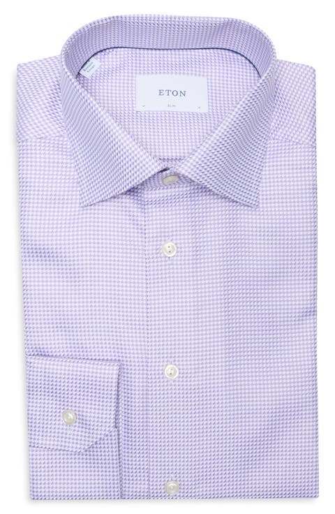 Slim Fit Houndstooth Cotton Twill Dress Shirt