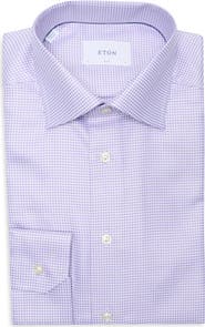 Eton Slim Fit Houndstooth Cotton Twill Dress Shirt
