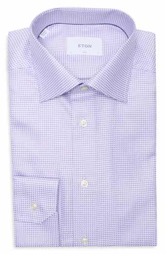 Eton Slim Fit Houndstooth Cotton Twill Dress Shirt