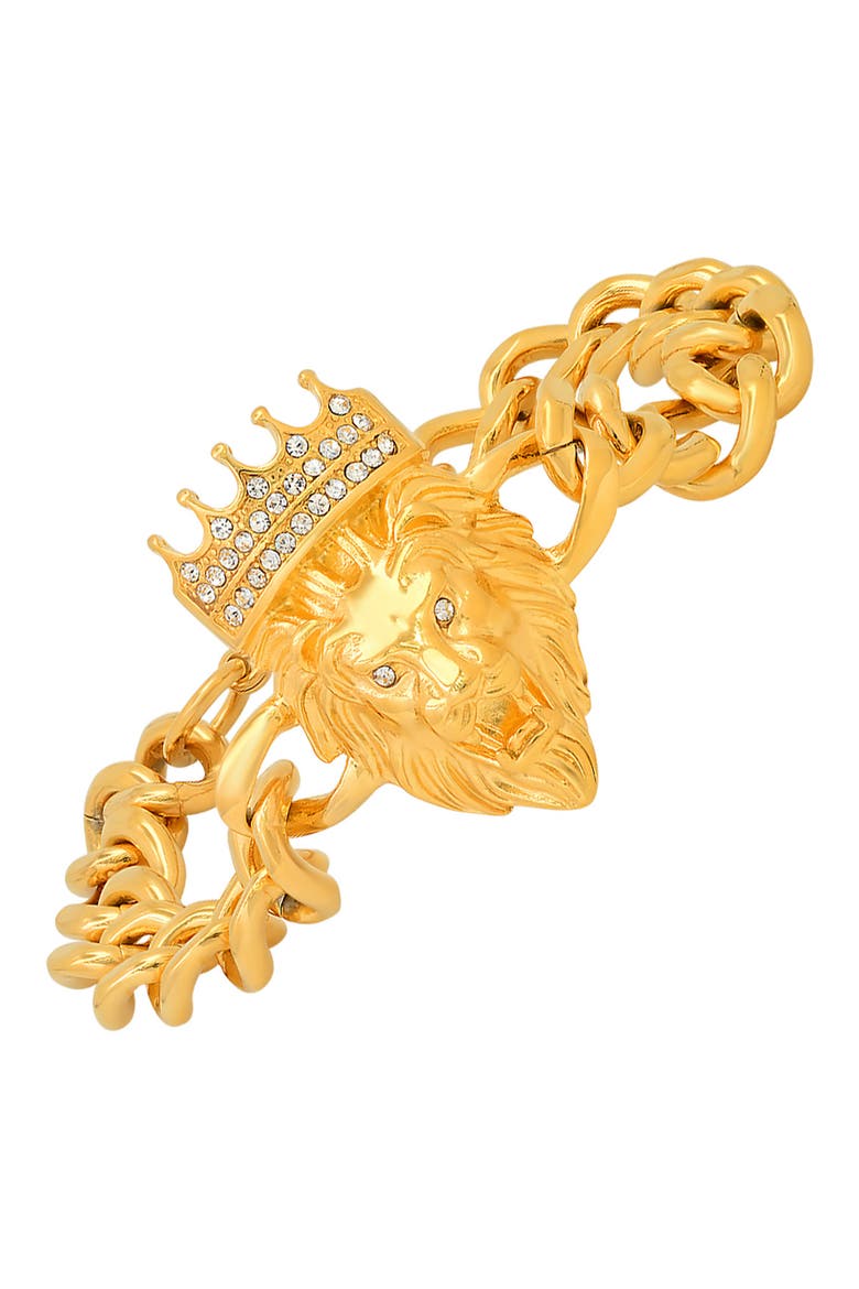 Men's 18K Yellow Gold Plated Stainless Steel Lion Head Bracelet, Alternate, color, YELLOW