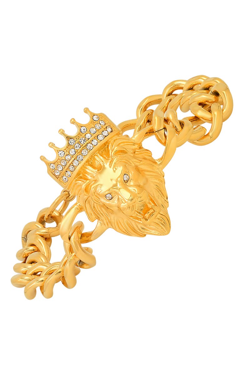 HMY JEWELRY Men's 18K Yellow Gold Plated Stainless Steel Lion Head Bracelet, Alternate, color, Yellow