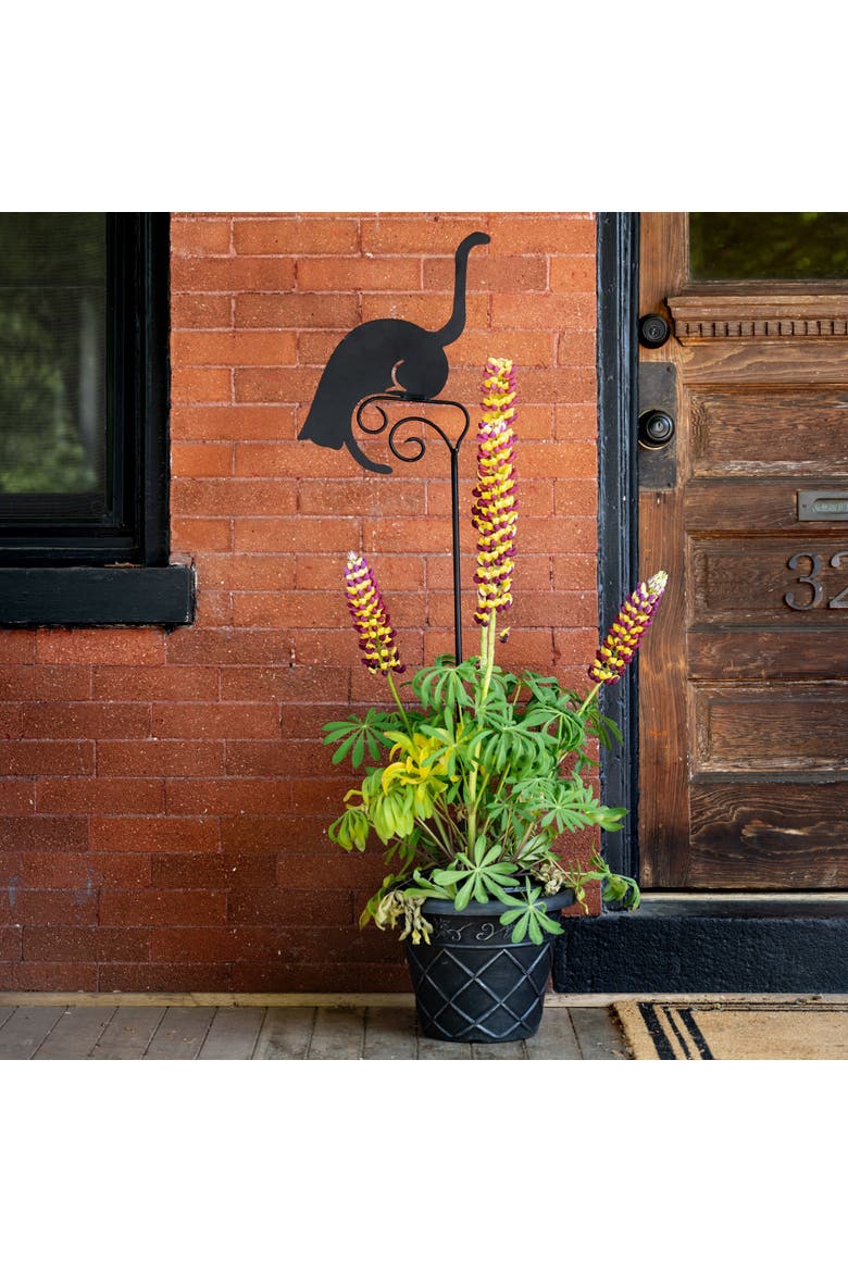 Priy Cat with Bell Garden Stake, Alternate, color, Black