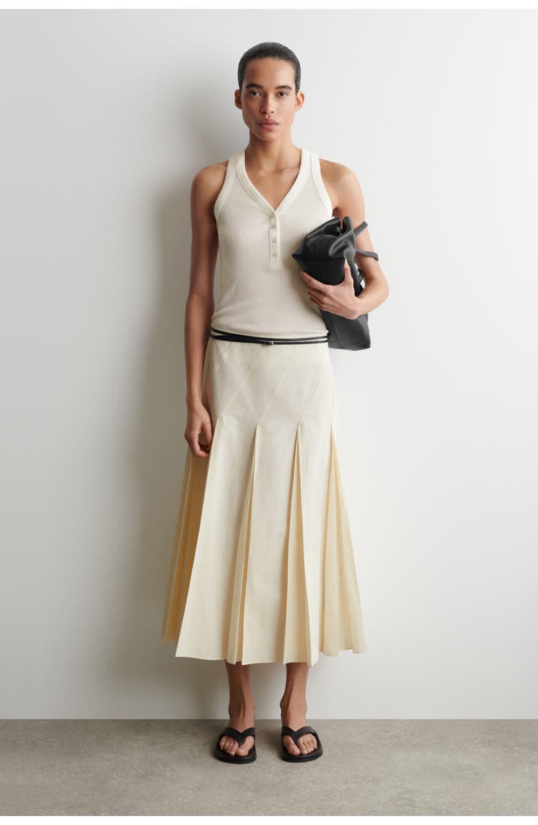 COS Pleated Cotton-linen Midi Skirt, Main, color, Ivory