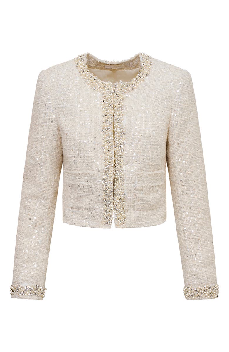 LoveShackFancy Vintra Sequin Bead Detail Tweed Jacket, Main, color, 